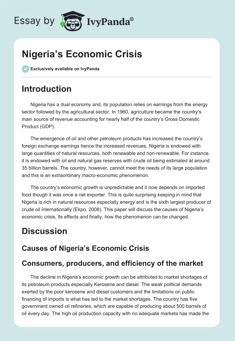 Nigeria’s Economic Crisis. Page 1