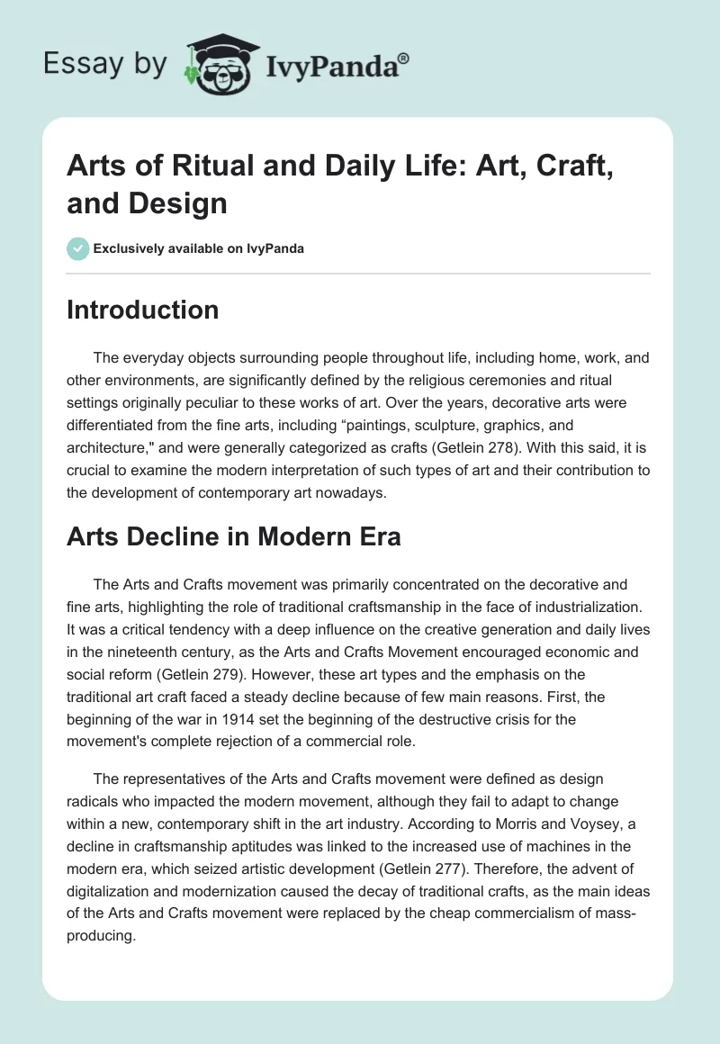 Arts of Ritual and Daily Life: Art, Craft, and Design. Page 1