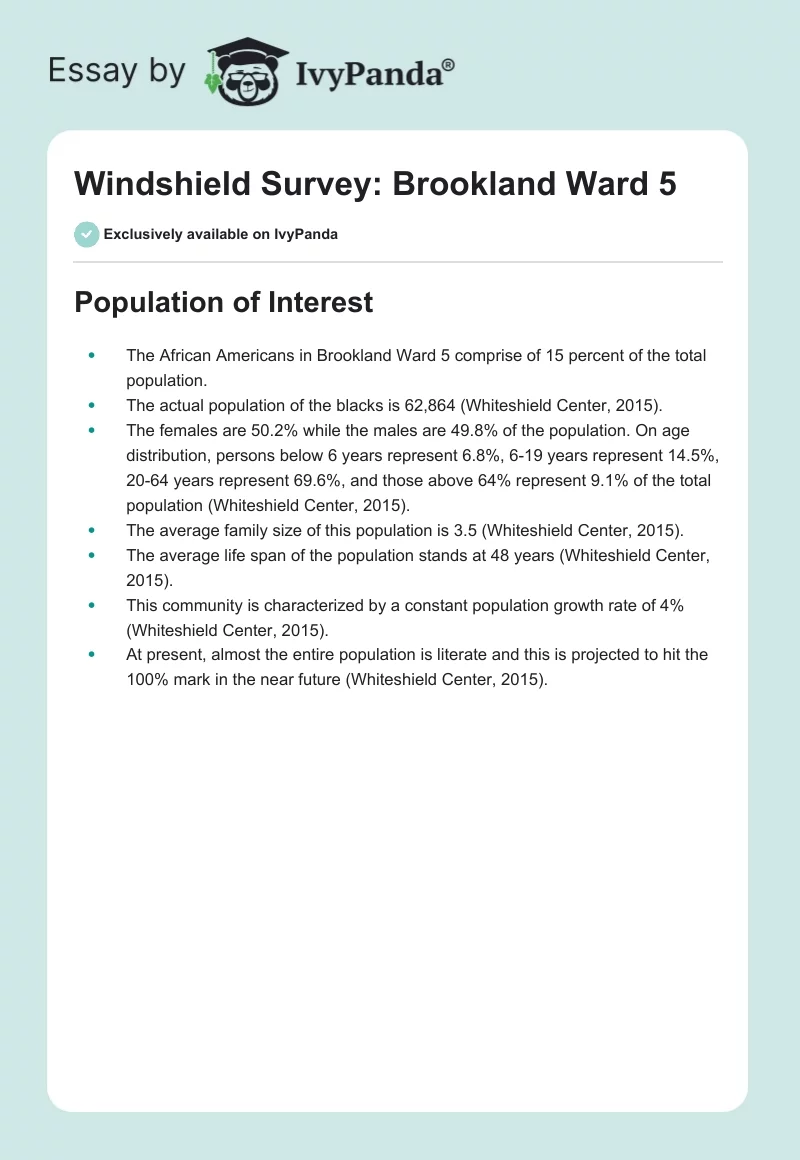 Windshield Survey: Brookland Ward 5. Page 1