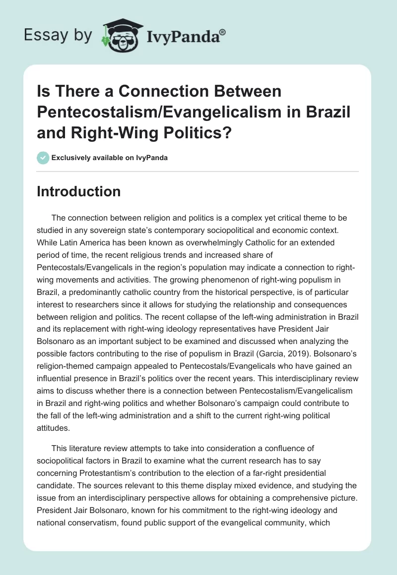 Is There a Connection Between Pentecostalism/Evangelicalism in Brazil and Right-Wing Politics?. Page 1