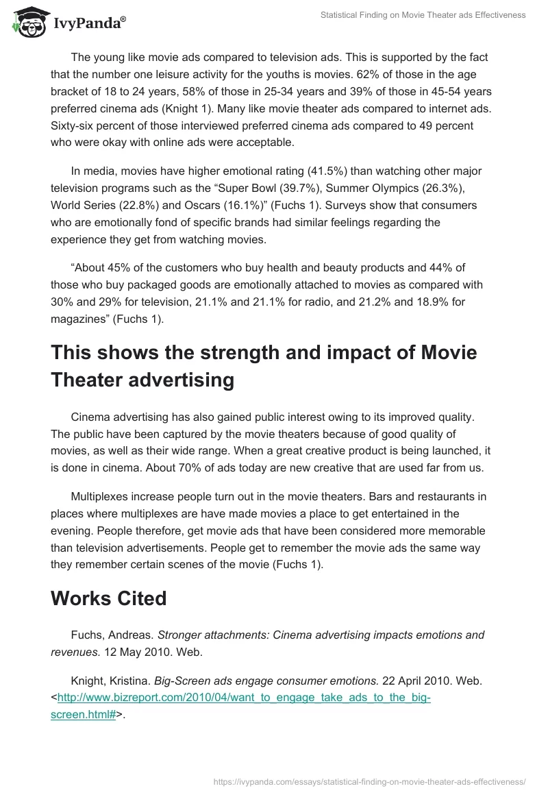Statistical Finding on Movie Theater ads Effectiveness. Page 2