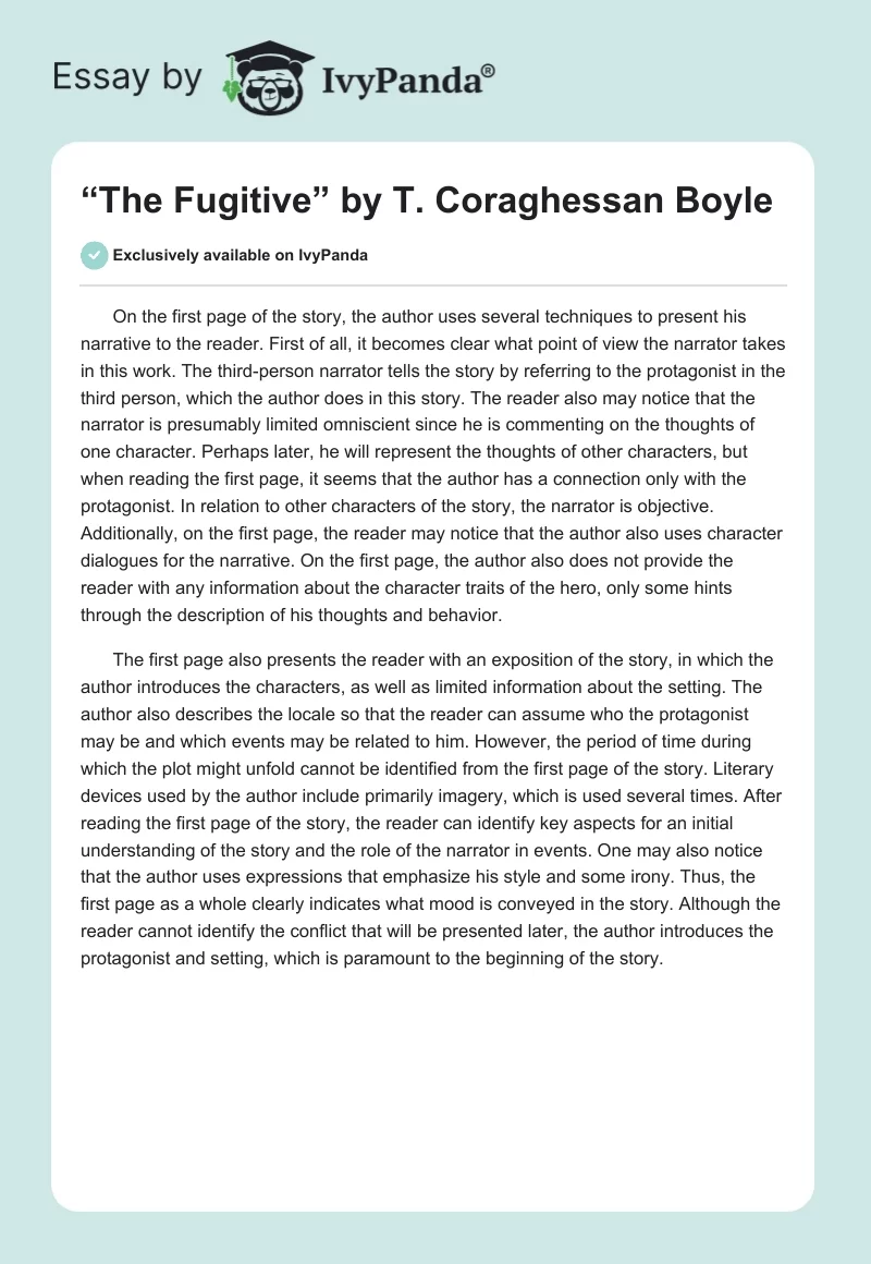 “The Fugitive” by T. Coraghessan Boyle. Page 1