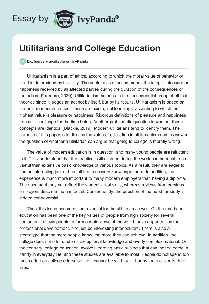 Utilitarians and College Education. Page 1