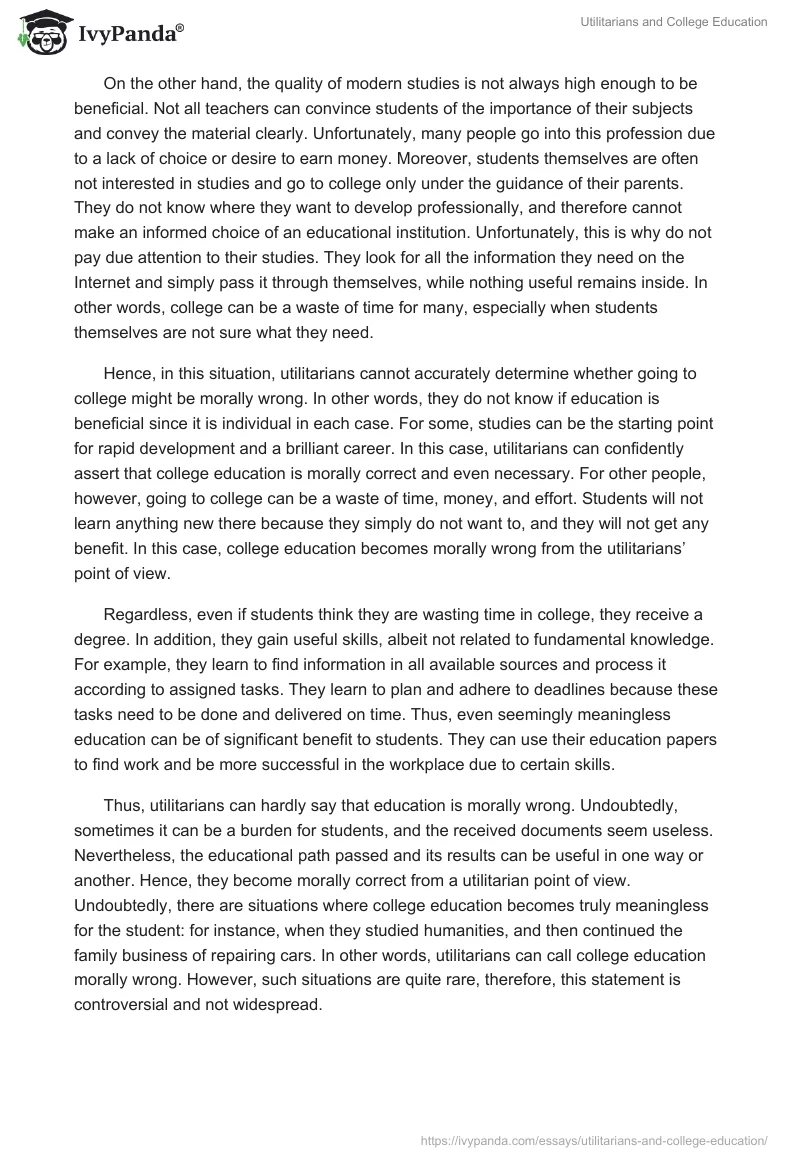 Utilitarians and College Education. Page 2