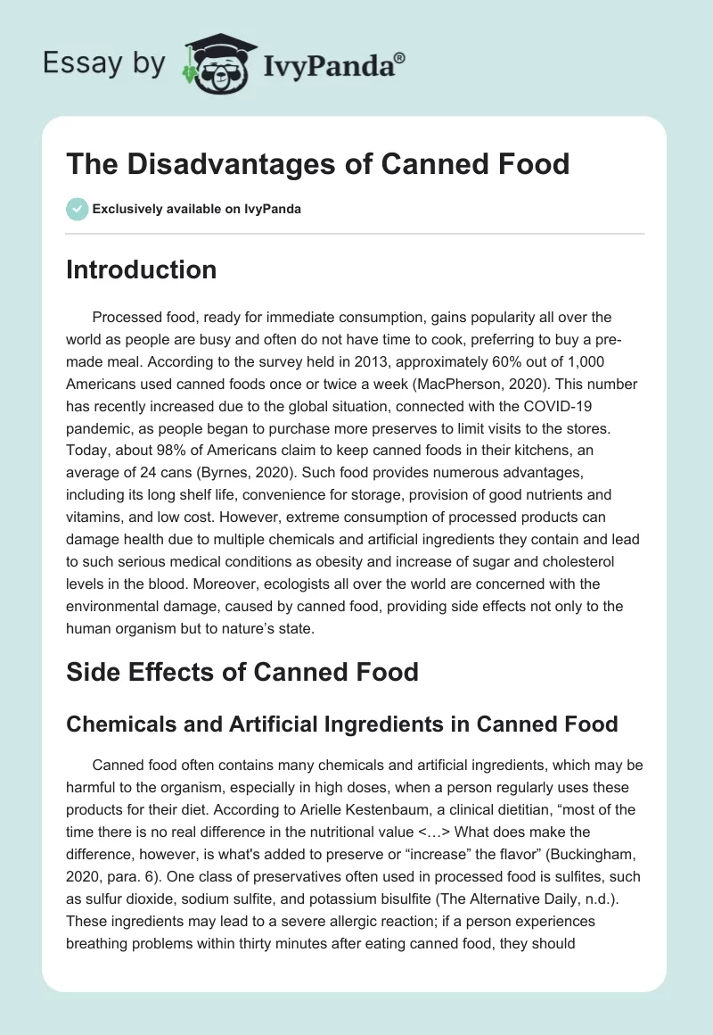 The Disadvantages of Canned Food. Page 1