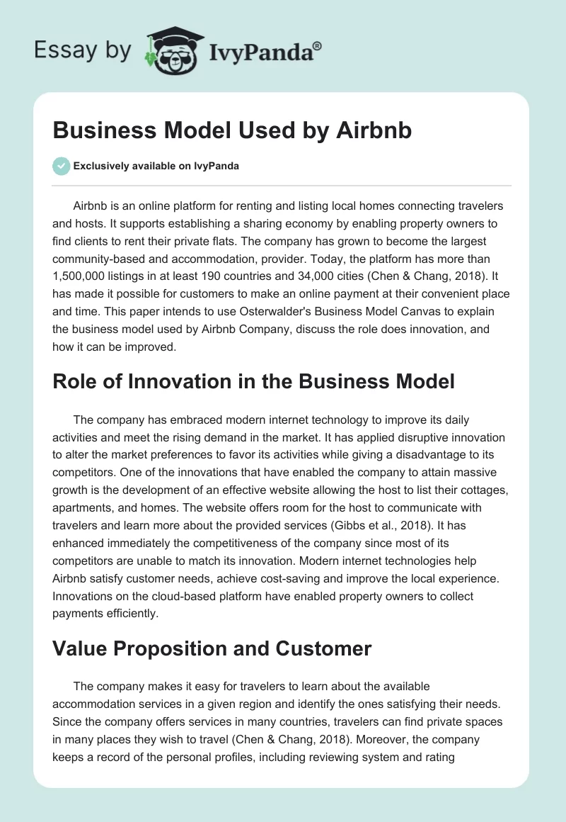 Business Model Used by Airbnb. Page 1
