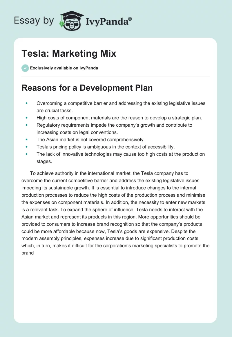Tesla: Marketing Mix. Page 1