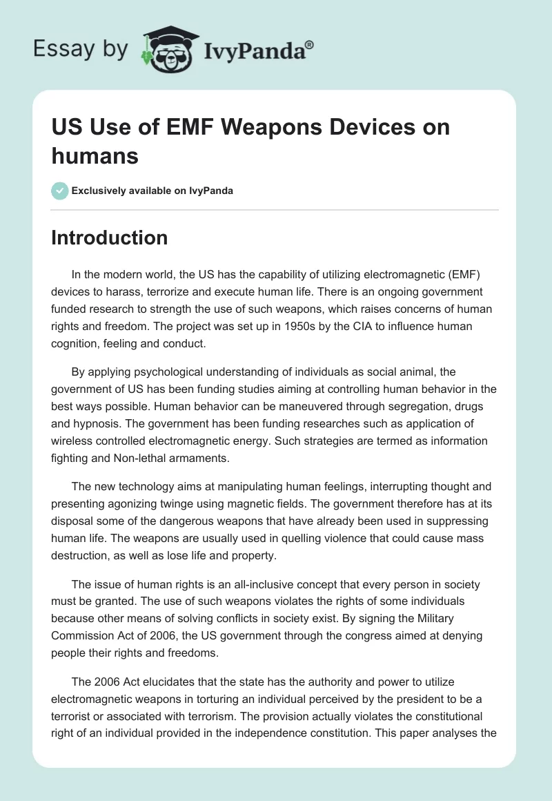 US Use of EMF Weapons Devices on humans. Page 1