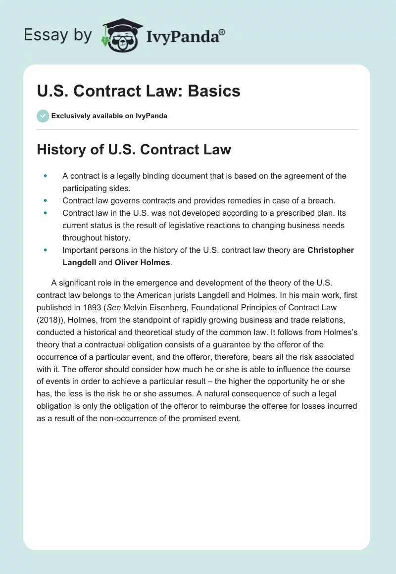 U.S. Contract Law: Basics. Page 1