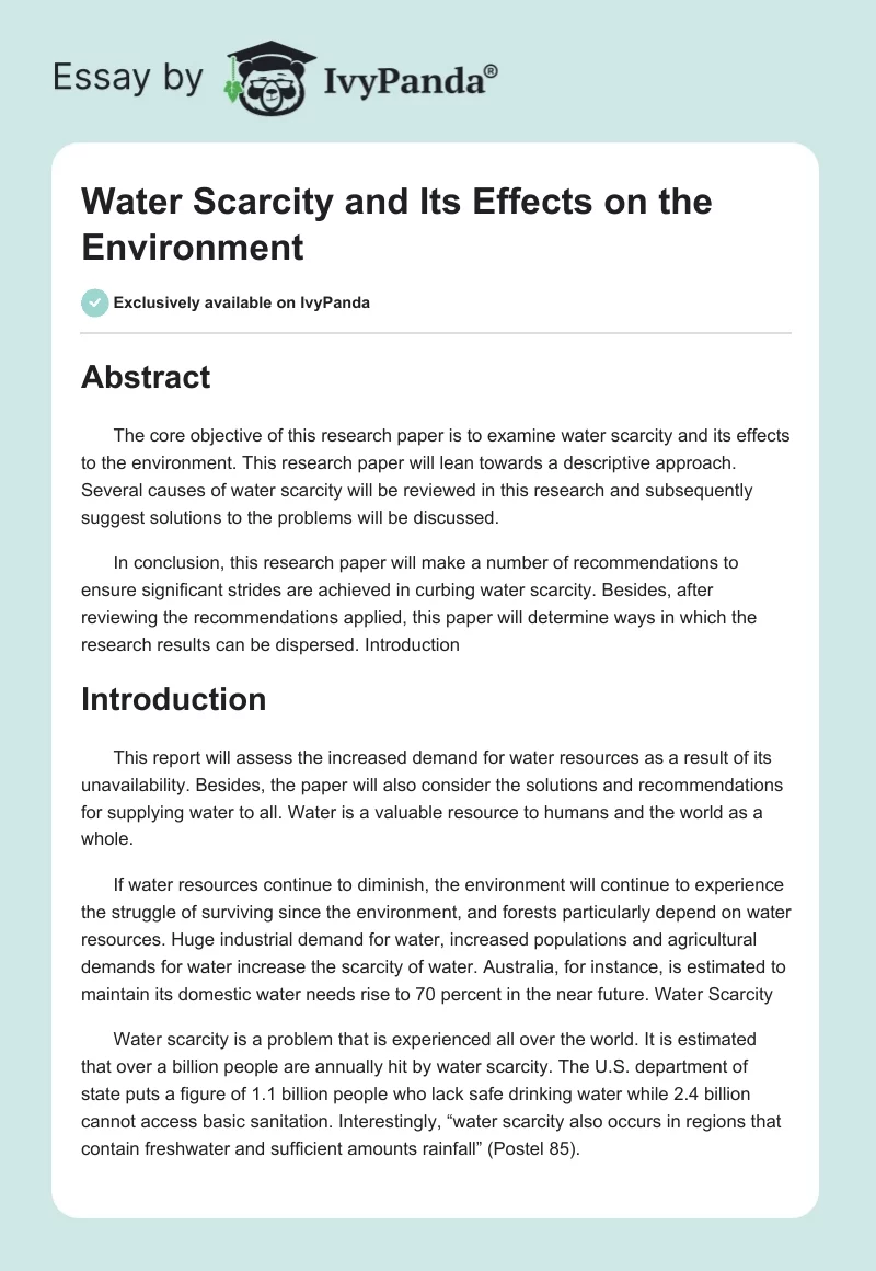 Water Scarcity and Its Effects on the Environment. Page 1