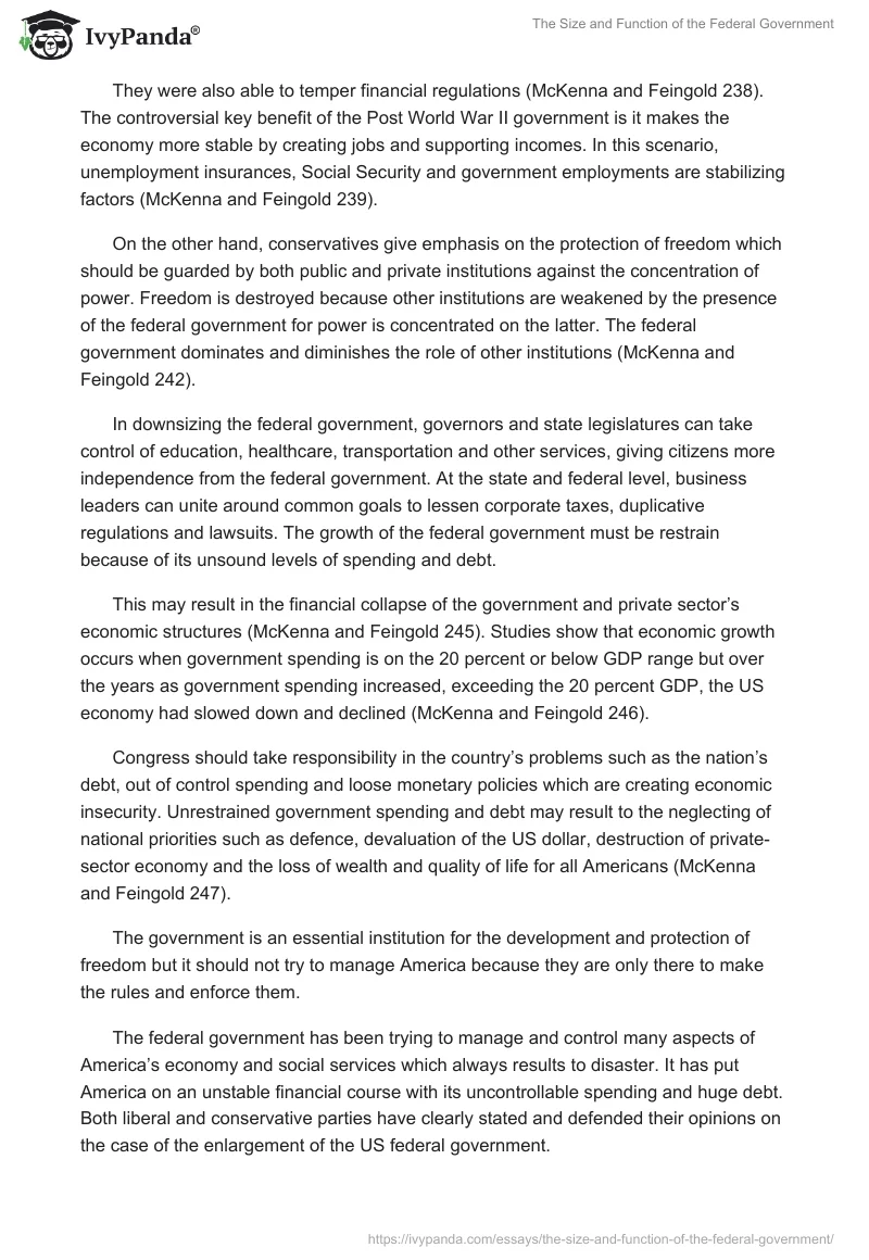 The Size and Function of the Federal Government. Page 2