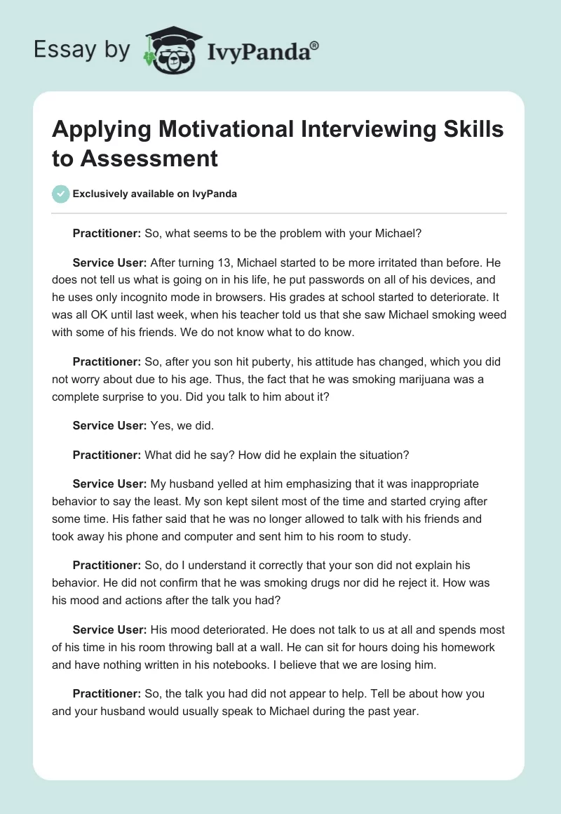 Applying Motivational Interviewing Skills to Assessment. Page 1