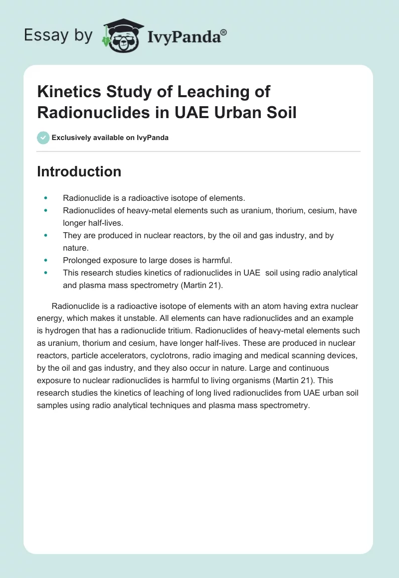 Kinetics Study of Leaching of Radionuclides in UAE Urban Soil. Page 1
