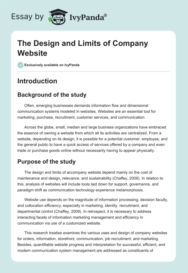 The Design and Limits of Company Website. Page 1