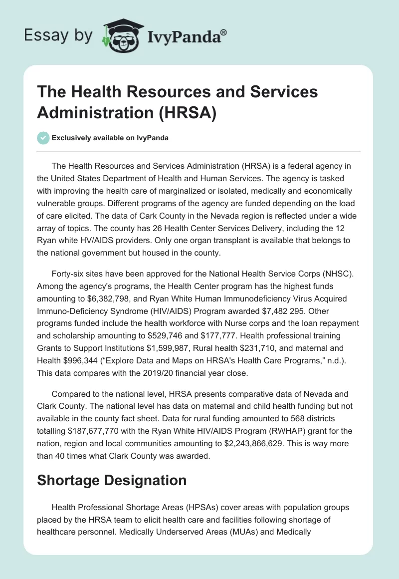 The Health Resources and Services Administration (HRSA). Page 1