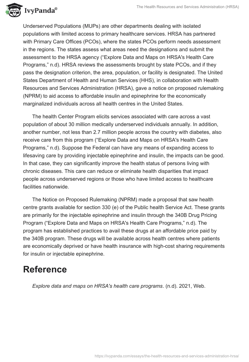 The Health Resources and Services Administration (HRSA). Page 2