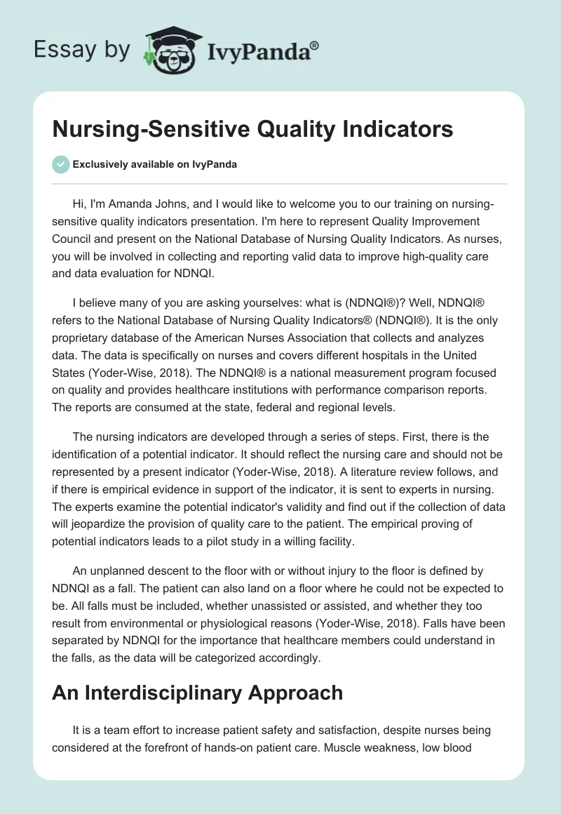 Nursing-Sensitive Quality Indicators. Page 1