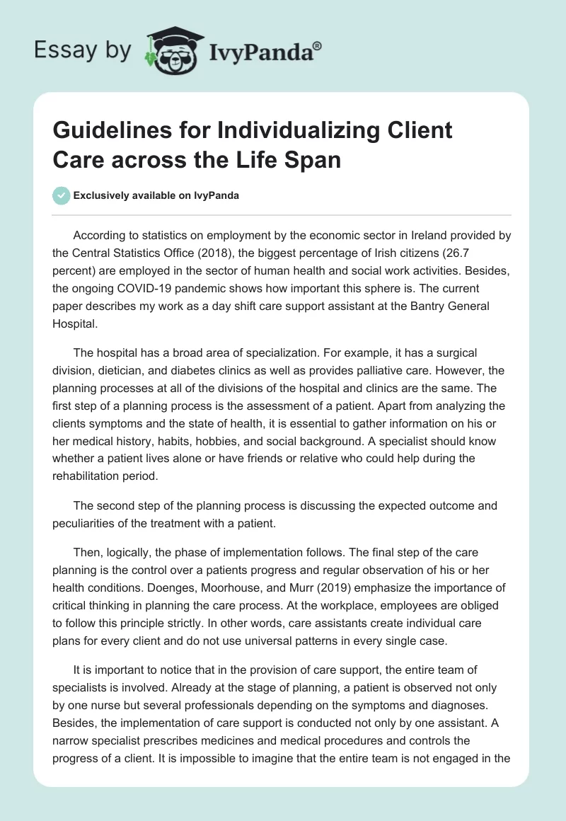 Guidelines for Individualizing Client Care across the Life Span. Page 1