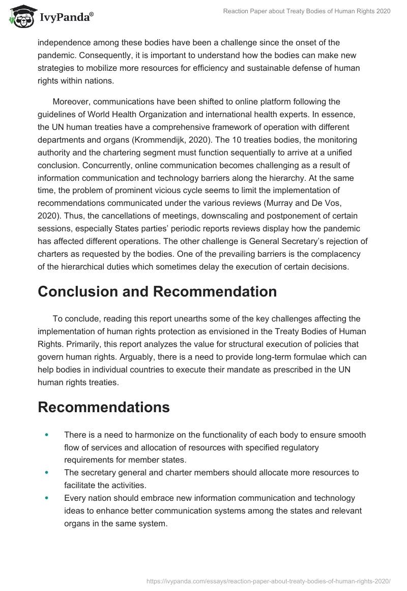 Reaction Paper about Treaty Bodies of Human Rights 2020. Page 2