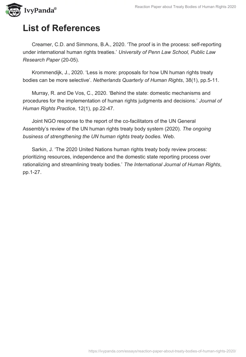 Reaction Paper about Treaty Bodies of Human Rights 2020. Page 3