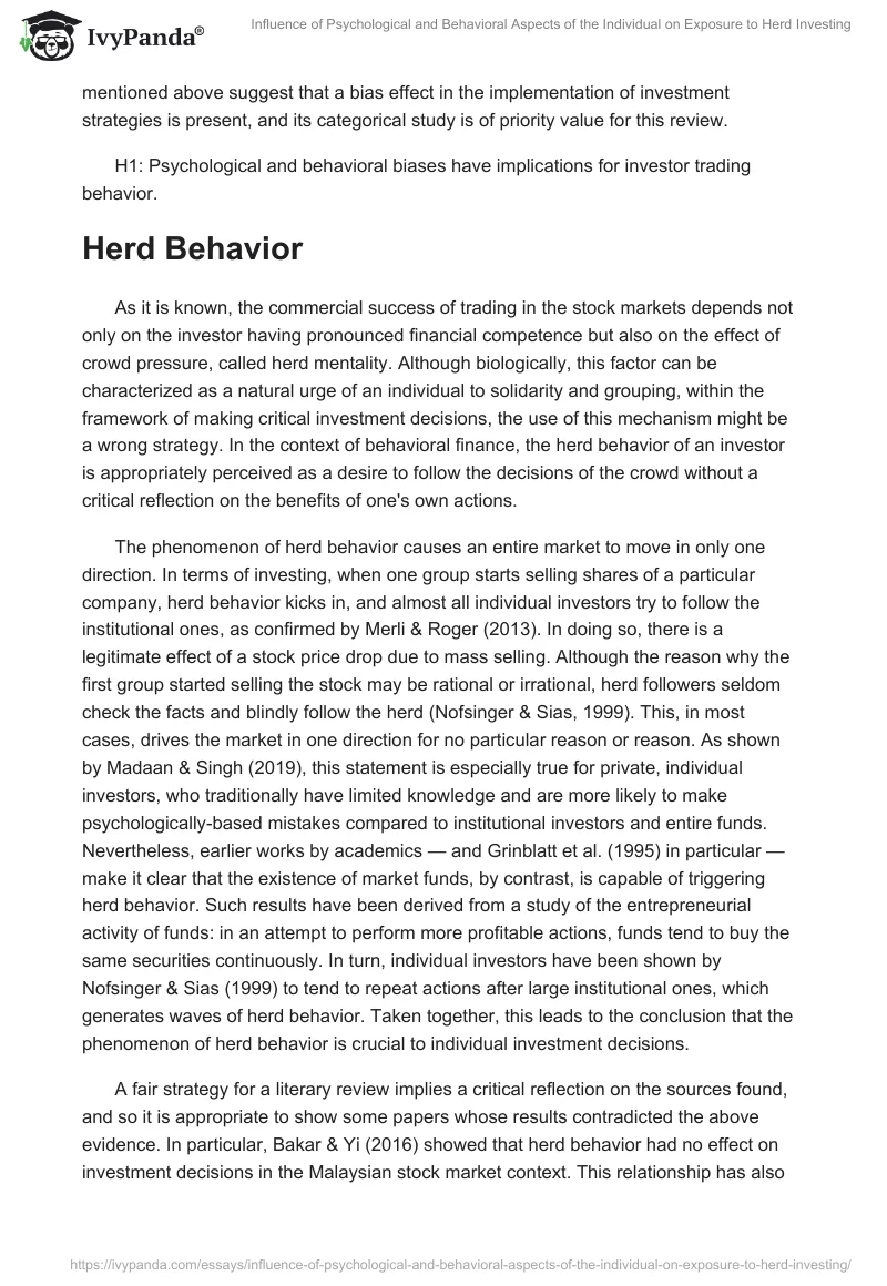 Influence of Psychological and Behavioral Aspects of the Individual on Exposure to Herd Investing. Page 3