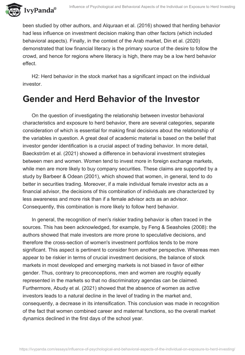 Influence of Psychological and Behavioral Aspects of the Individual on Exposure to Herd Investing. Page 4