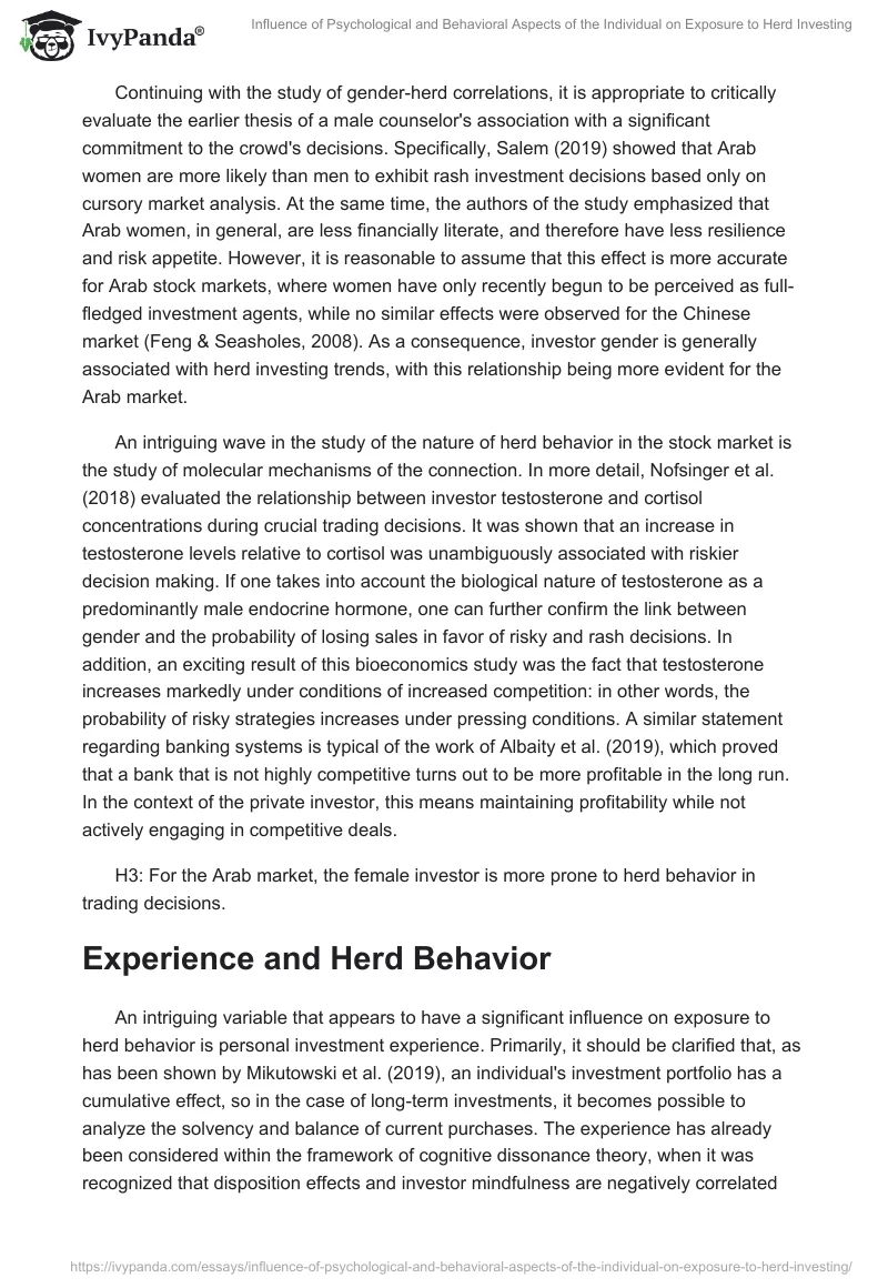Influence of Psychological and Behavioral Aspects of the Individual on Exposure to Herd Investing. Page 5