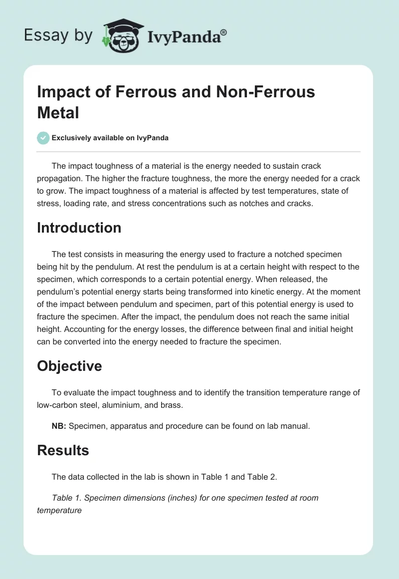 Impact of Ferrous and Non-Ferrous Metal. Page 1