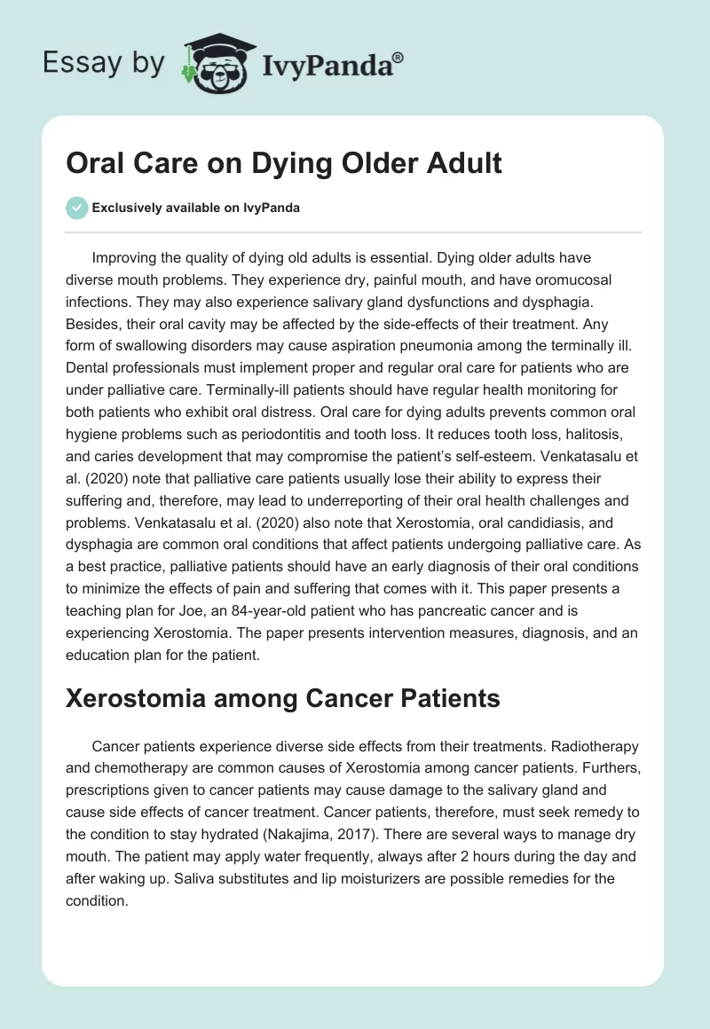 Oral Care on Dying Older Adult. Page 1