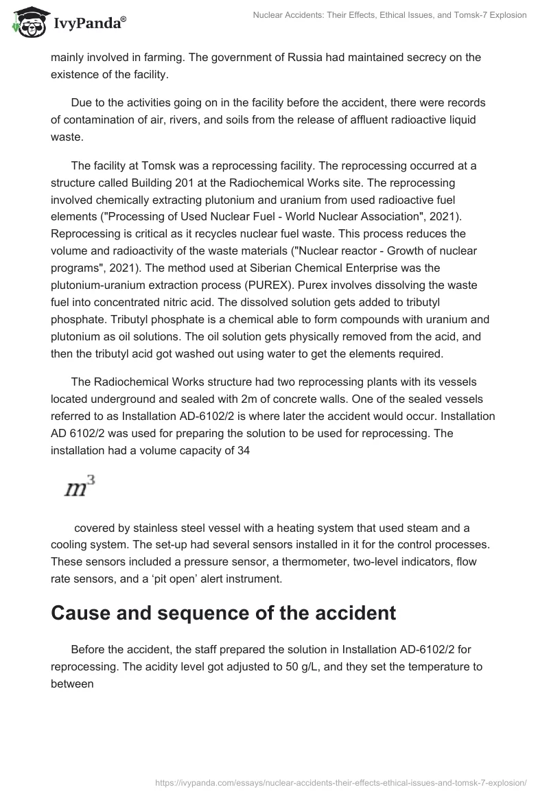 Nuclear Accidents: Their Effects, Ethical Issues, and Tomsk-7 Explosion. Page 2