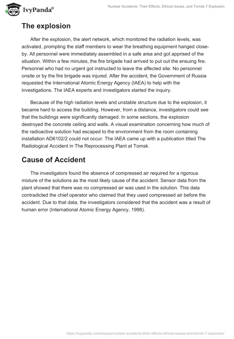 Nuclear Accidents: Their Effects, Ethical Issues, and Tomsk-7 Explosion. Page 5