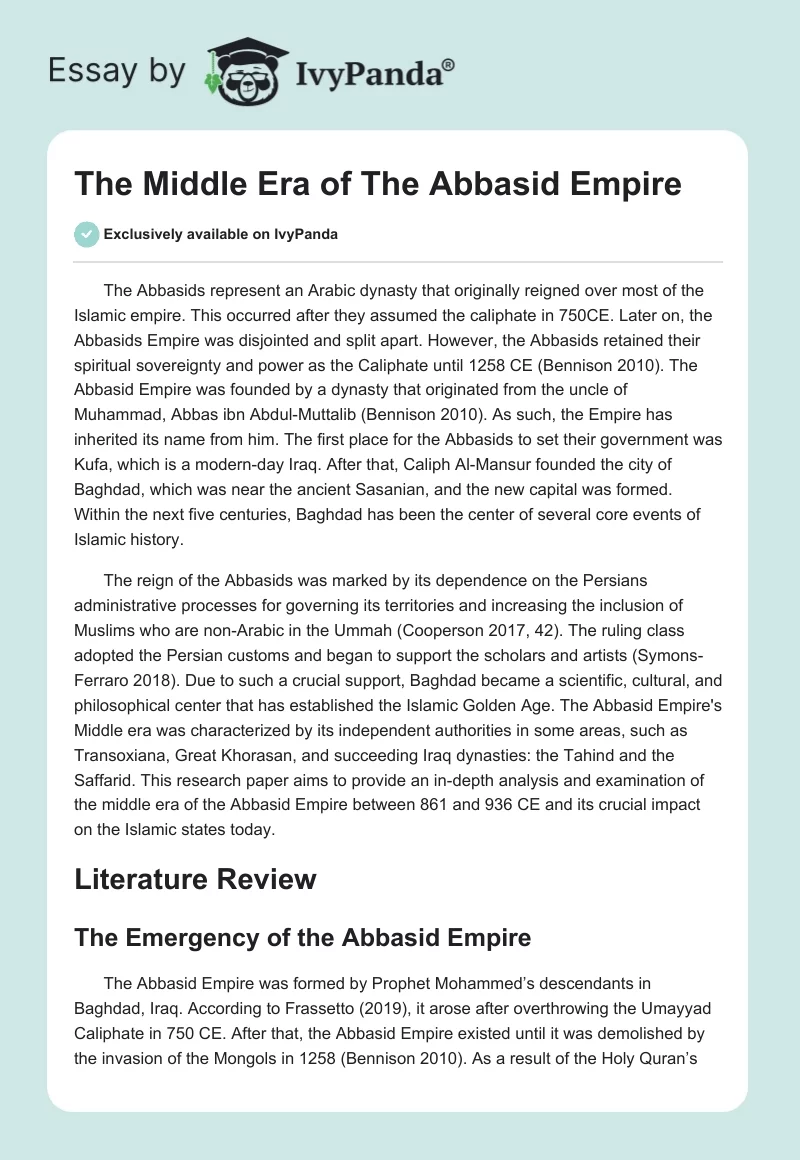 The Middle Era of The Abbasid Empire. Page 1