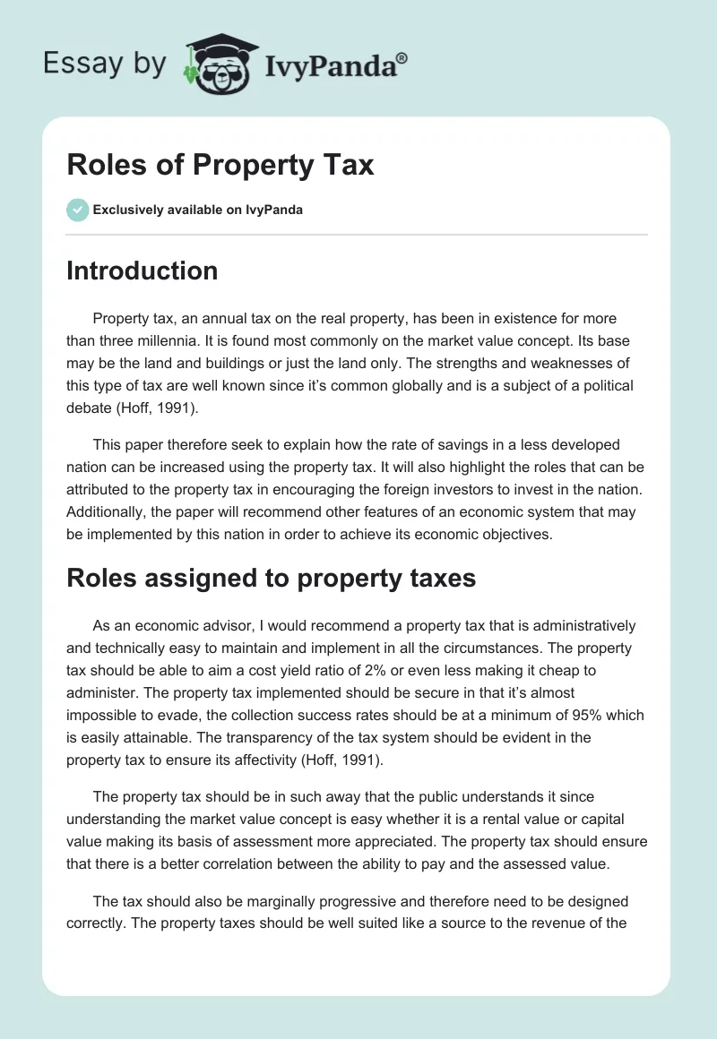 Roles of Property Tax. Page 1