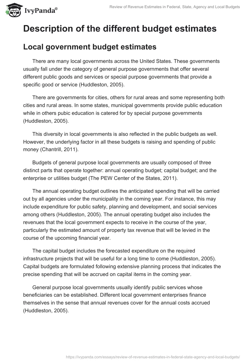 Review of Revenue Estimates in Federal, State, Agency and Local Budgets. Page 2