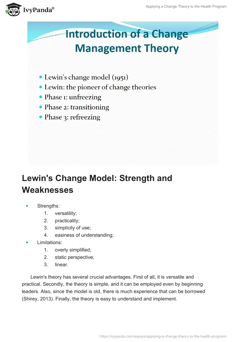 Applying a Change Theory to the Health Program. Page 2