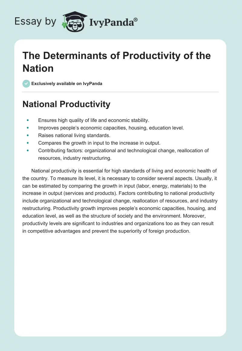 The Determinants of Productivity of the Nation. Page 1