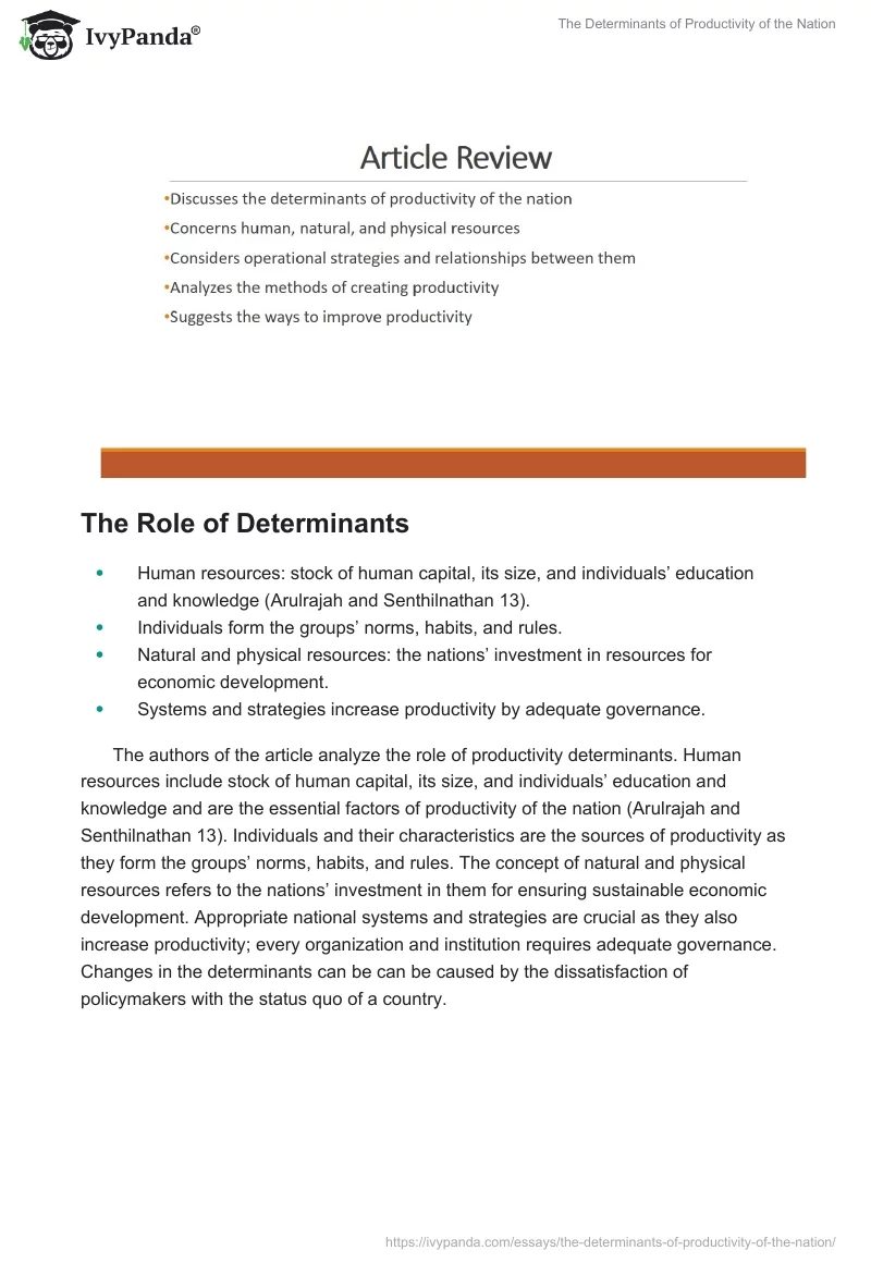 The Determinants of Productivity of the Nation. Page 4