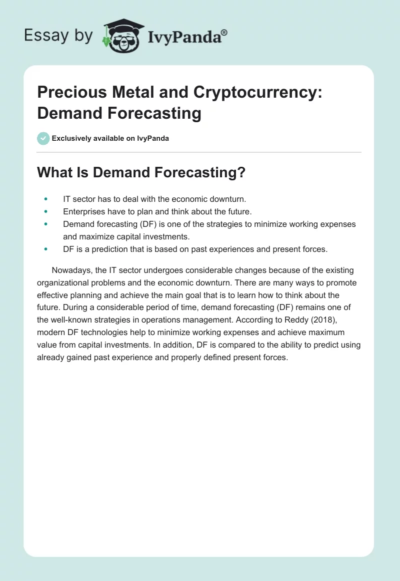 Precious Metal and Cryptocurrency: Demand Forecasting. Page 1