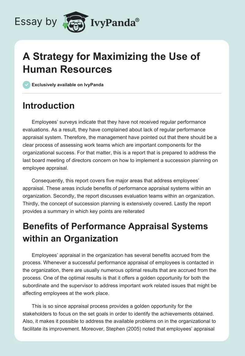 A Strategy for Maximizing the Use of Human Resources. Page 1