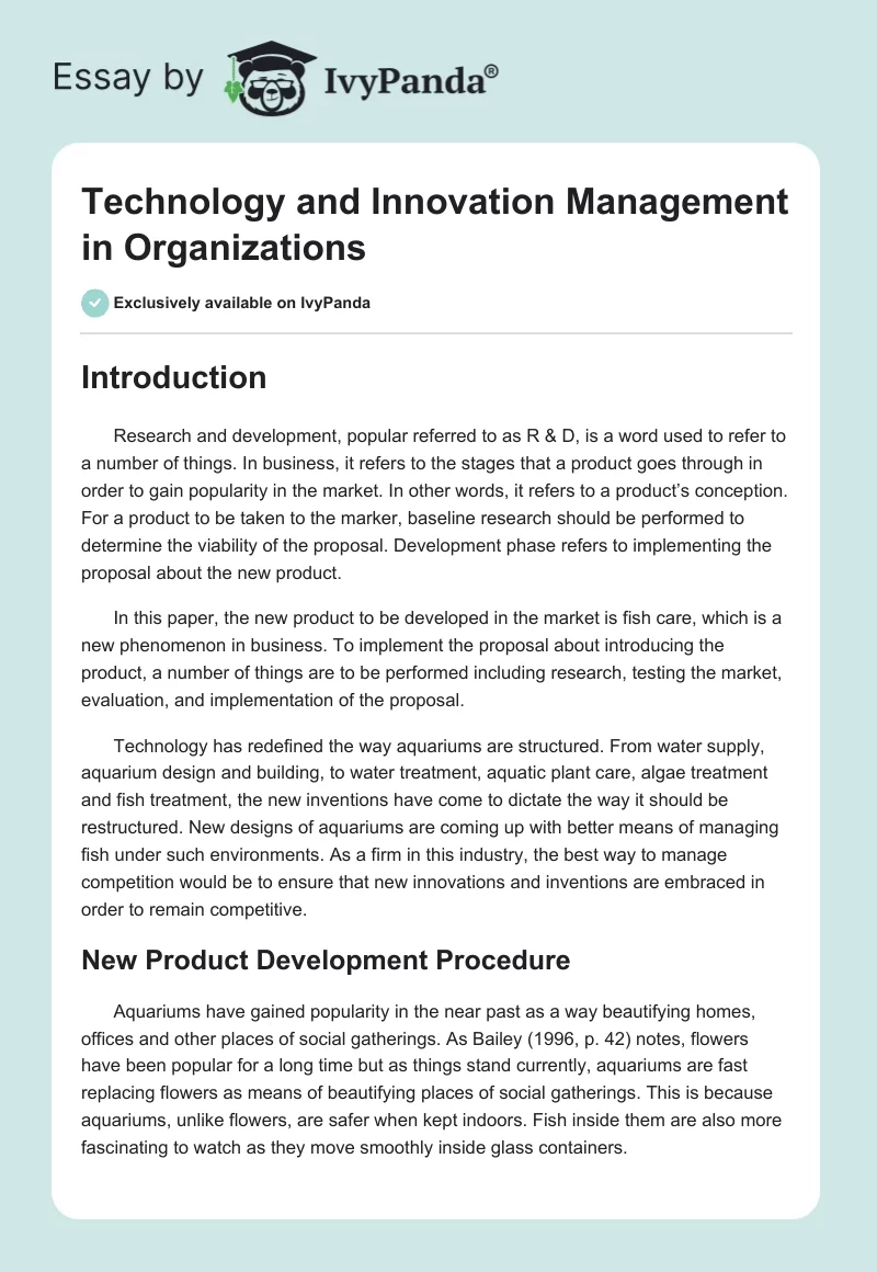 Technology and Innovation Management in Organizations. Page 1