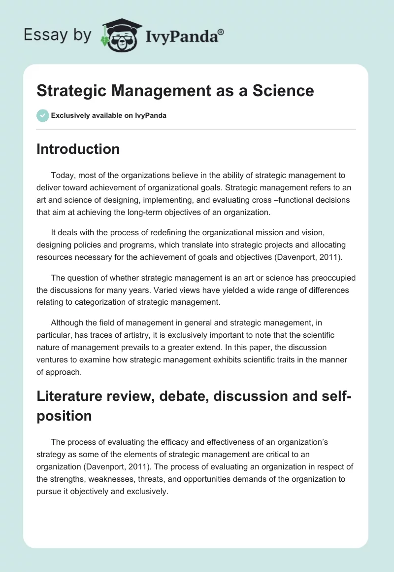 Strategic Management as a Science. Page 1