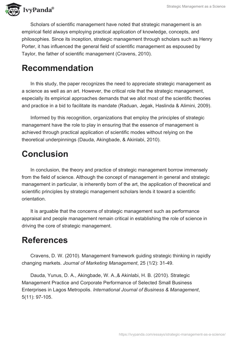 Strategic Management as a Science. Page 3