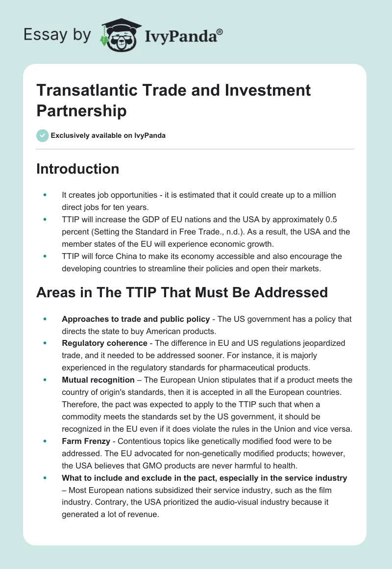 Transatlantic Trade and Investment Partnership. Page 1