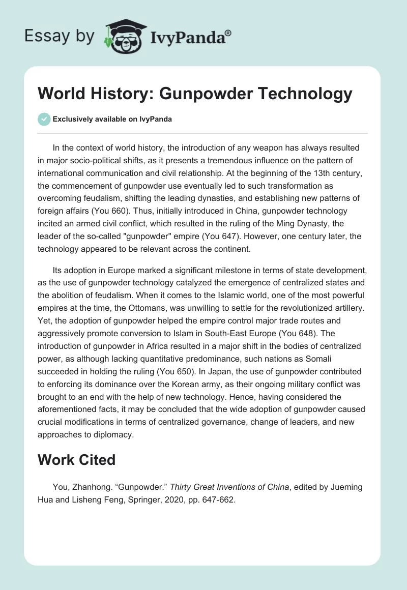 World History: Gunpowder Technology. Page 1