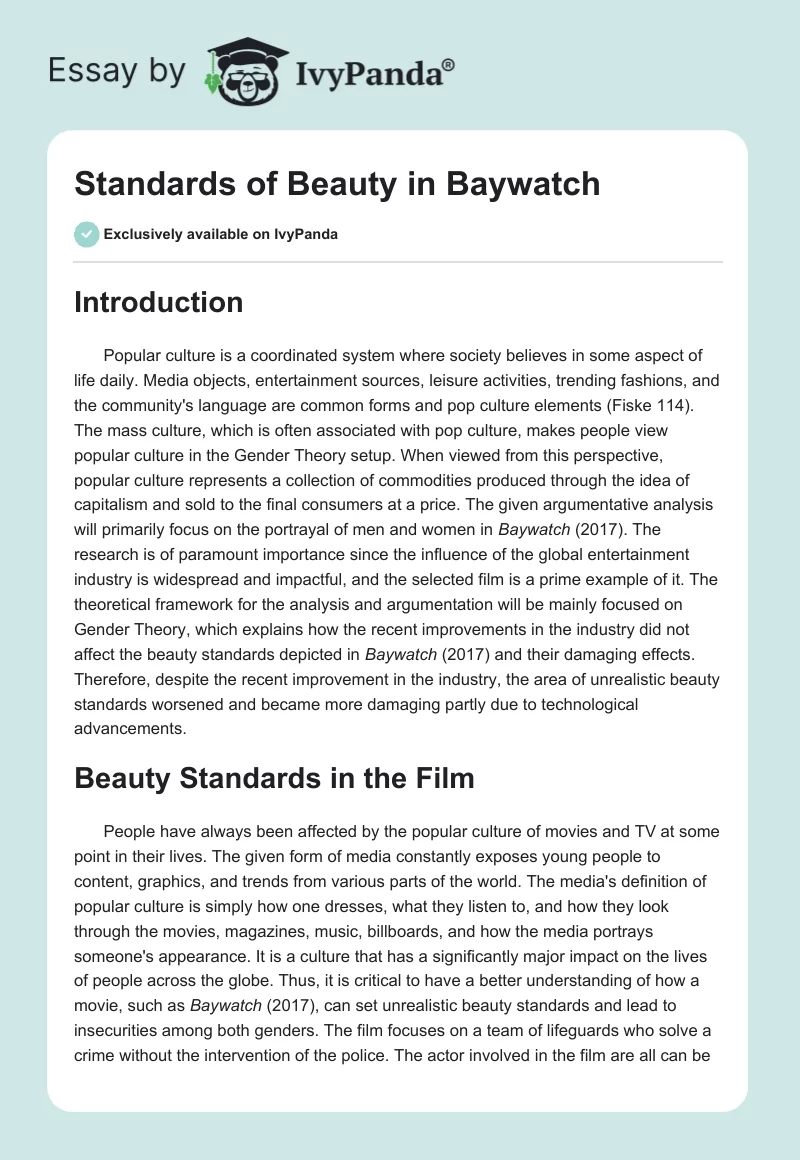 Standards of Beauty in Baywatch. Page 1