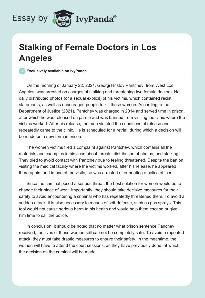 Stalking of Female Doctors in Los Angeles. Page 1