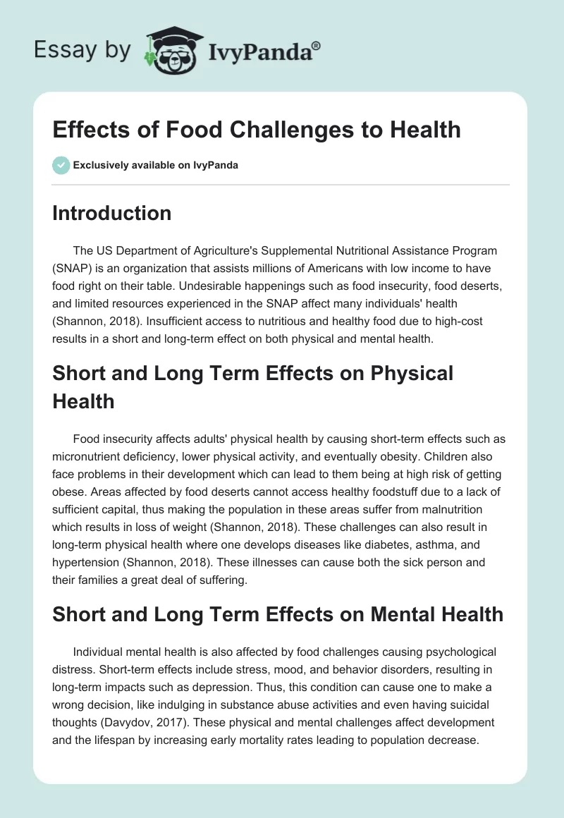 Effects of Food Challenges to Health. Page 1