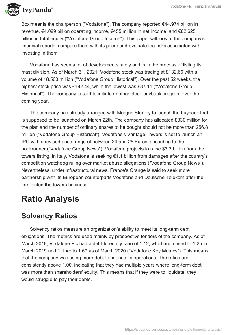 Vodafone Plc Financial Analysis. Page 2