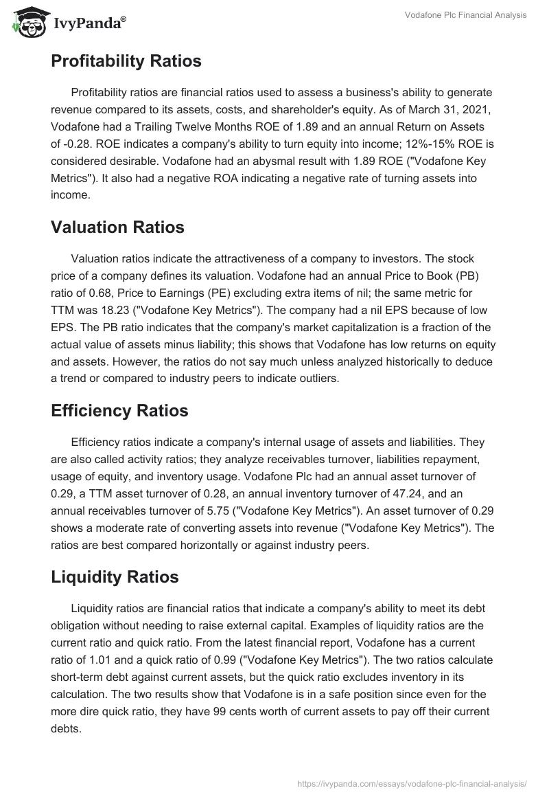 Vodafone Plc Financial Analysis. Page 3