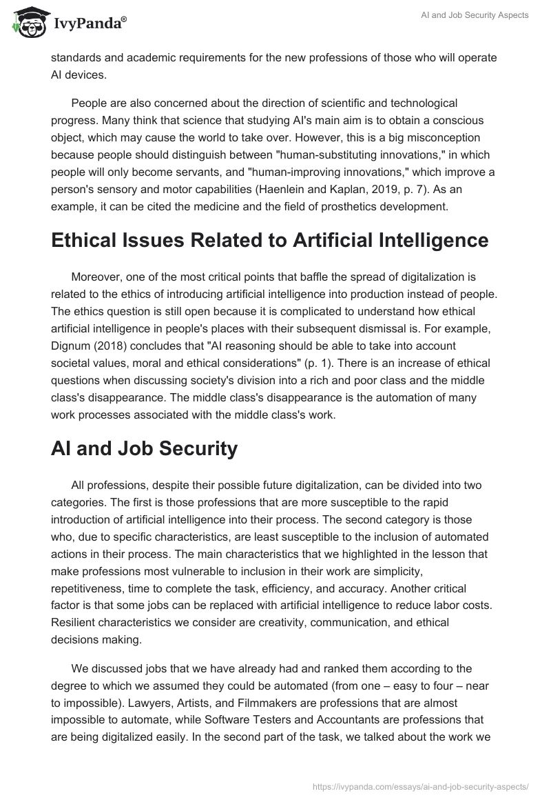 AI and Job Security Aspects. Page 2